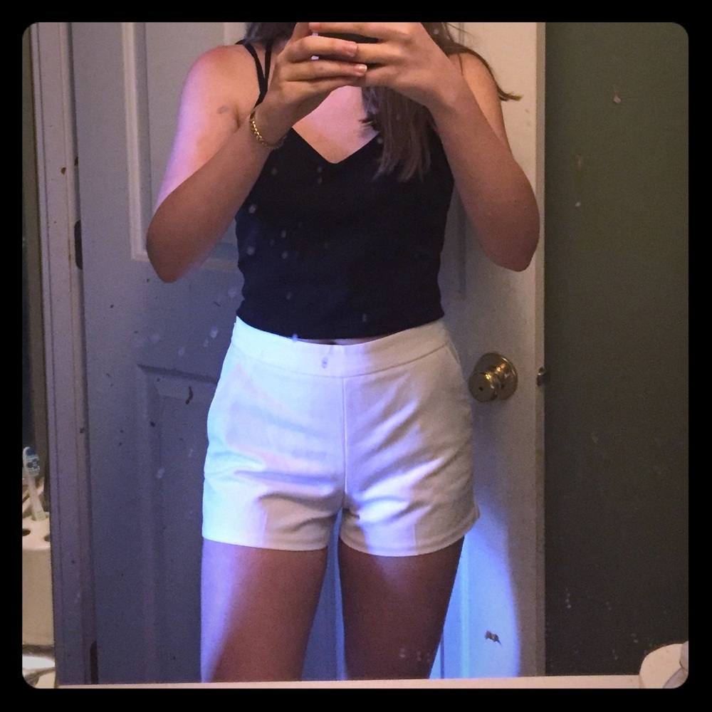 White high waisted shorts.